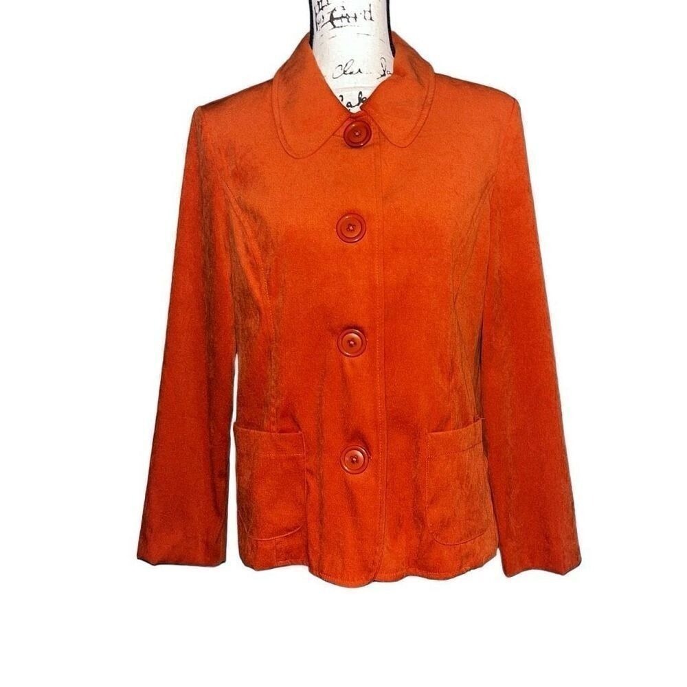 Counterparts Orange Faux Suede Button Front Blazer Jacket‎ Womens 12P Petite